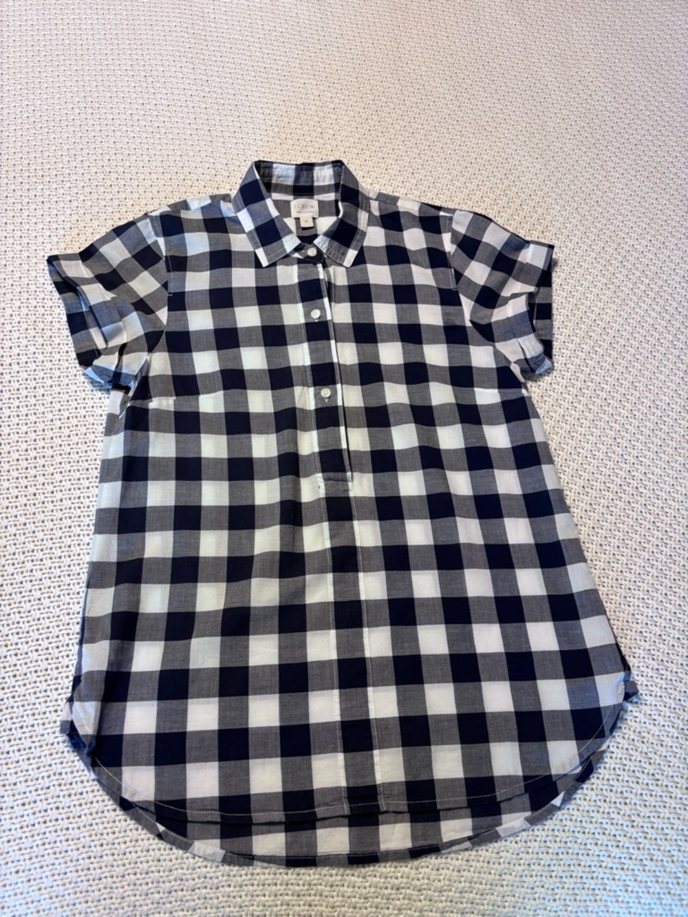 J. Crew FactoryWomen's Navy and White Check Short Sleeve Shirt, Size XS